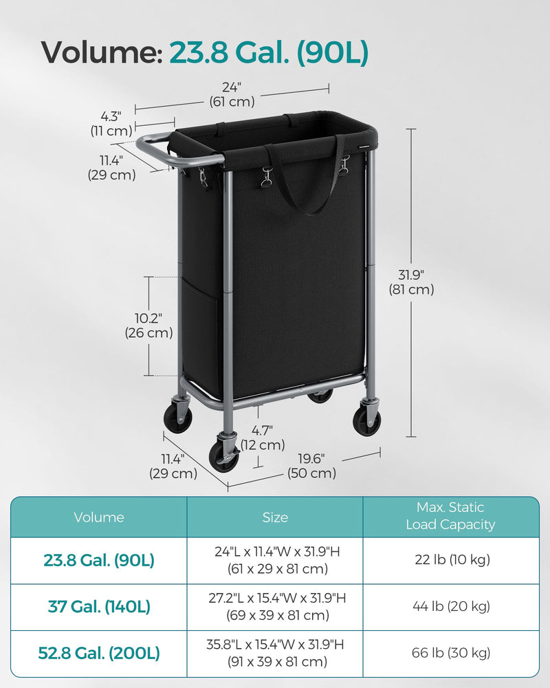Dimension diagram of the 90L laundry basket