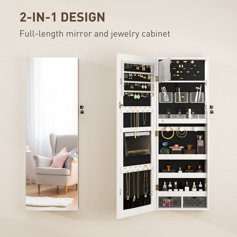 White Lockable Jewellery Cabinet with LED Lights and Black Lining 108 x 37cm by HOMCOM