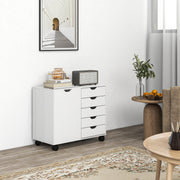 Mobile Office Storage Cabinet With Drawers And Shelves On Wheels, White