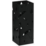 Steel Umbrella Stand with Removable Drip Tray and Hooks for Hallway Storage, Black