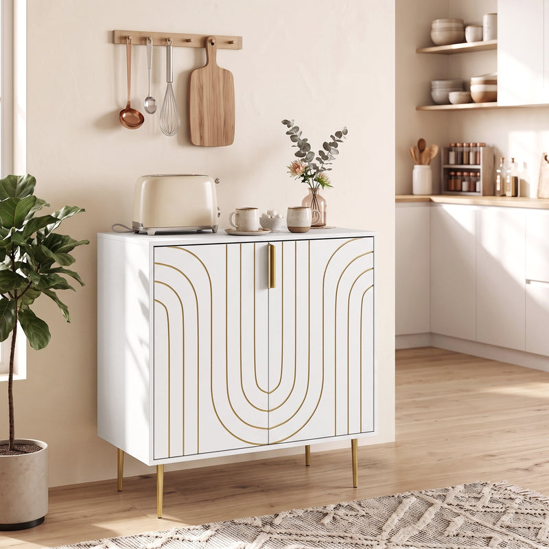 Art Deco Style Sideboard with Adjustable Shelf Ideal for Dining or Living Room White