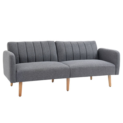 3 Seater Linen Sofa Bed With Adjustable Split Backrest For Lounge Or Guest Room Grey