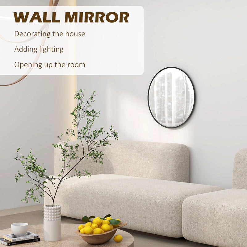 Modern Round Wall Mirror 61cm for Bedroom Living Room or Bathroom Home Decor Black