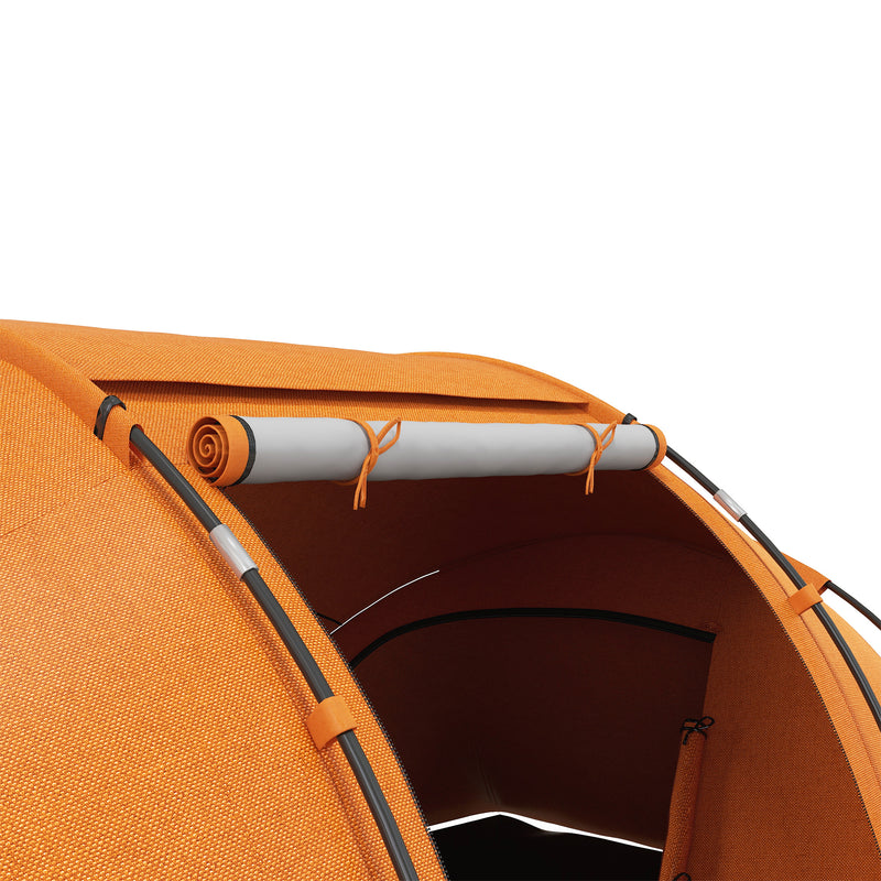 Outsunny 4 Man Camping Tent, UV Protection Tunnel Tent with 2 Bedrooms and Living Area, Large Hiking Sun Shelter, 430 x 240 x 170 cm, Orange