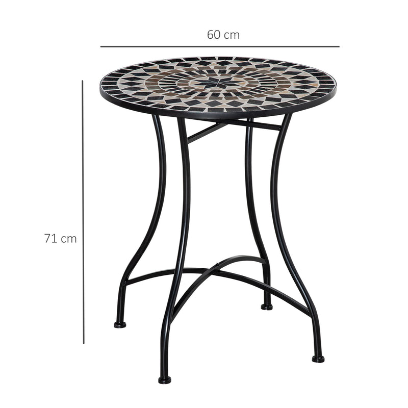 60cm Mosaic Outdoor Round Patio Table Stylish and Weatherproof in Black by Outsunny