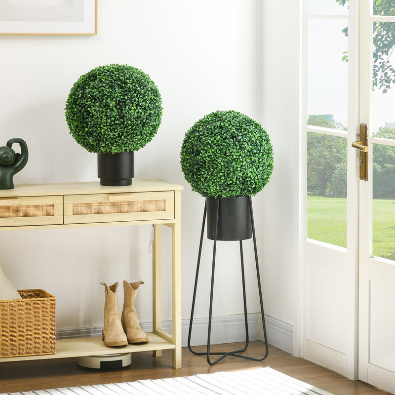 Set of Two Green Artificial Boxwood Ball Plants for Indoor and Outdoor Decoration