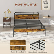 Industrial Style King Size Bed Frame Black and Brown Sturdy Metal and Wood by HOMCOM