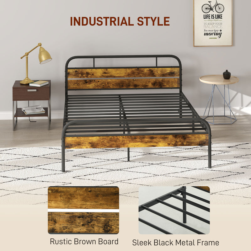 Industrial Style King Size Bed Frame Black and Brown Sturdy Metal and Wood by HOMCOM