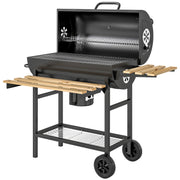 Barrel Charcoal BBQ Grill for Easy Outdoor Cooking with Large Cooking Area and Storage Black Outsunny