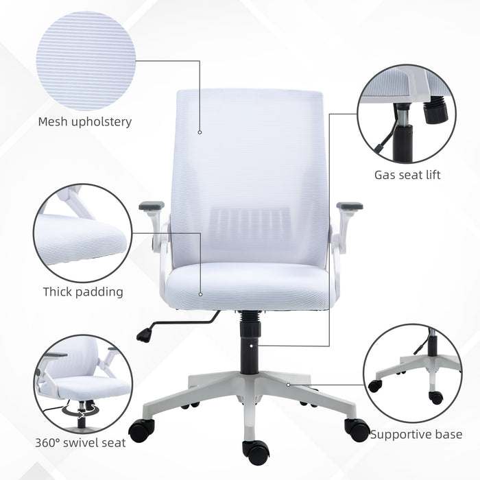 White Mesh Swivel Office Chair with Lumbar Support Ergonomic Design by Vinsetto