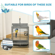 Portable Parrot Travel Cage with Metal Handle Ideal for Trips and Vet Visits, Grey