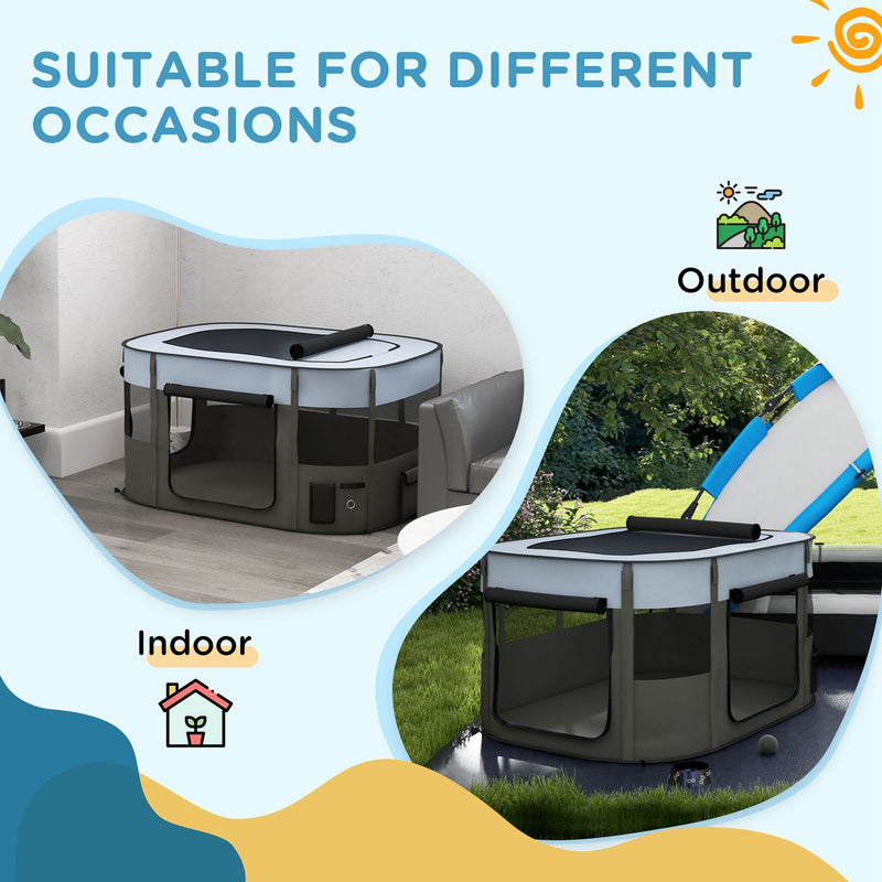 Foldable Dog Playpen with Storage Bag and Ground Stakes for Indoor Outdoor Use Grey