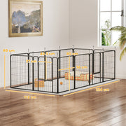 12 Panel Heavy Duty Dog Playpen with Doors for Medium Dogs 80 cm High Black by PawHut