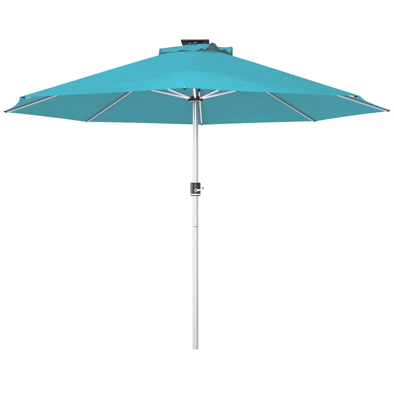 Blue 3m Garden Parasol With Solar LED Lights Ideal For Outdoor Shade And Evening Use