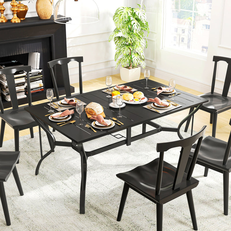Black Rectangular Garden Dining Table with Parasol Hole Steel Frame 150cm x 90cm