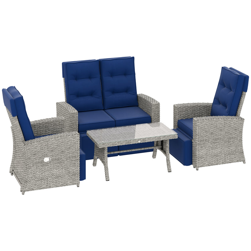4 Piece Rattan Garden Furniture Set Navy Blue With Glass Table by Outsunny