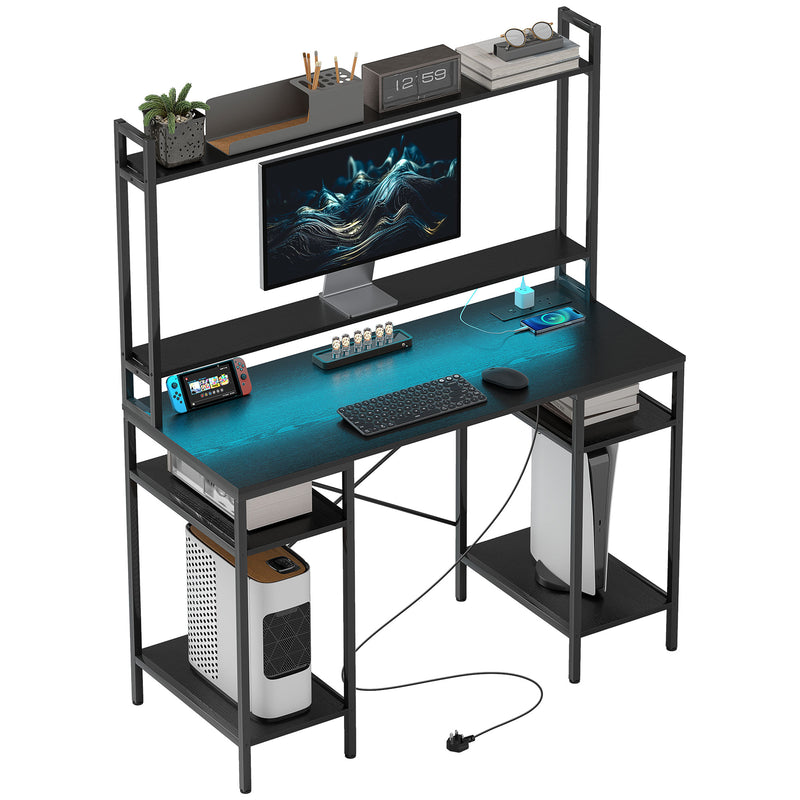 Black Computer Desk with LED Lights and Power Outlets Home Office Gaming Desk by HOMCOM