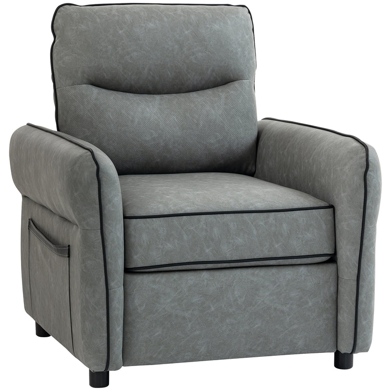 Faux Leather Accent Armchair With Padded Seat For Living Room Or Bedroom Grey AOSOM