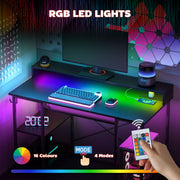 Reversible Computer Desk with LED Lights and Power Outlets 120 cm Gaming Desk with Storage by HOMCOM