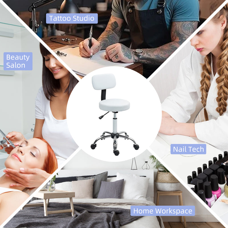 White 360 Degree Swivel Salon Stool with Adjustable Height by HOMCOM