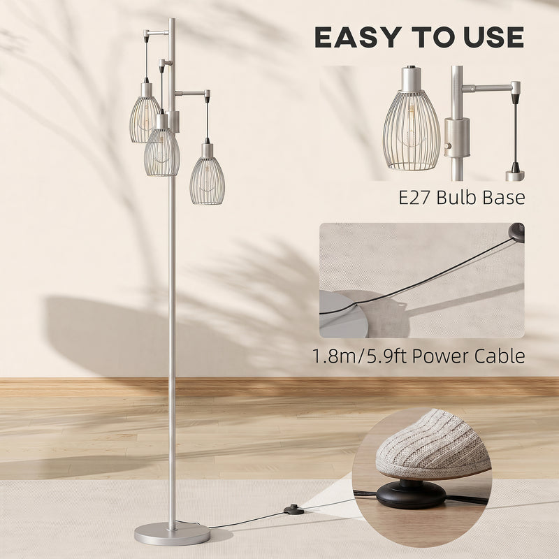 Floor Lamp with Adjustable Rotary Dimmer for Flexible Living Room or Bedroom Lighting Silver