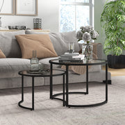 Modern Glass Nesting Coffee Tables Set of 2 Space Saving Living Room Design Black