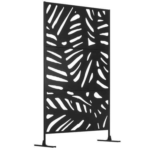 Black Metal Freestanding Privacy Screen 6.5FT Leaf Design for Garden Patio Pool by Outsunny