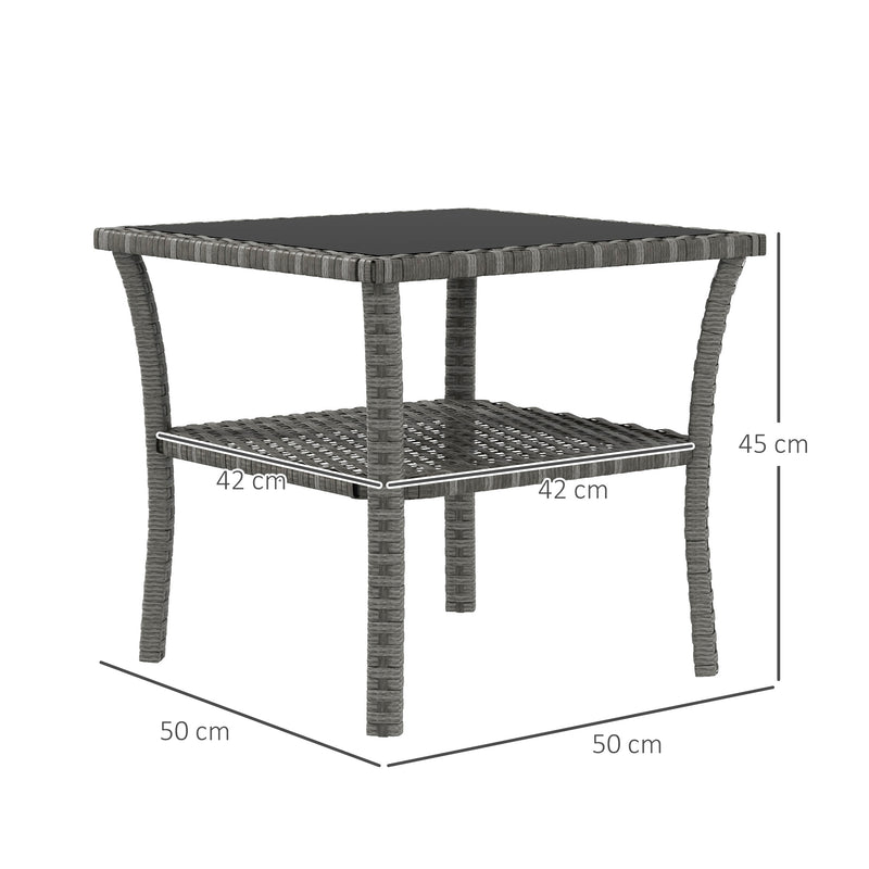 Grey Rattan Square Outdoor Coffee Table With Storage Shelf Ideal For Patio or Garden Use