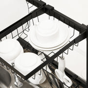 2 Tier Over Sink Dish Drying Rack Adjustable Space Saving Drainer for Kitchen, Black