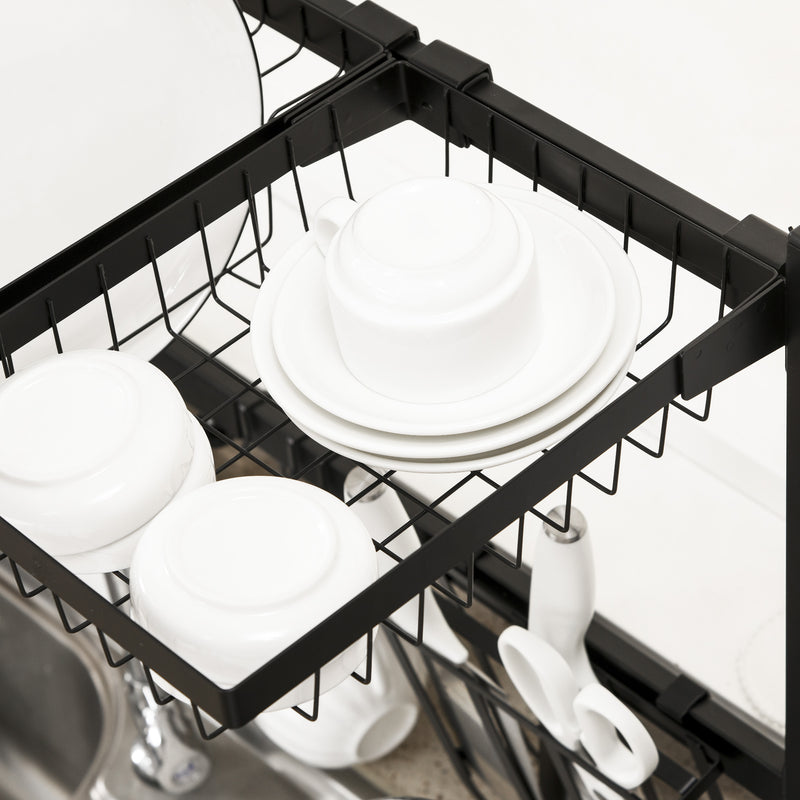 2 Tier Over Sink Dish Drying Rack Adjustable Space Saving Drainer for Kitchen, Black
