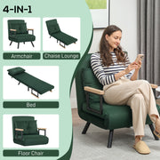 4 in 1 Velvet Feel Single Chair Bed with Pillow Converts to Lounger or Sleeper, Green