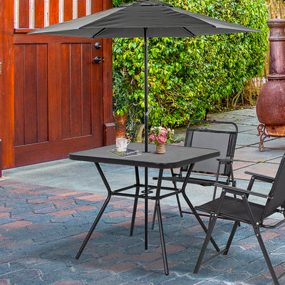 Square Garden Coffee Table With Faux Marble Top And Parasol Hole For Patio Use