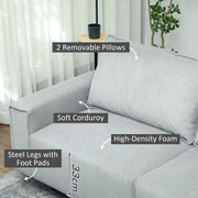 Light Grey Three Seater Corduroy Sofa Comfortable Modern Design by HOMCOM