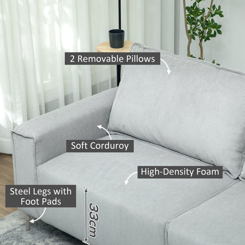 Light Grey Three Seater Corduroy Sofa Comfortable Modern Design by HOMCOM