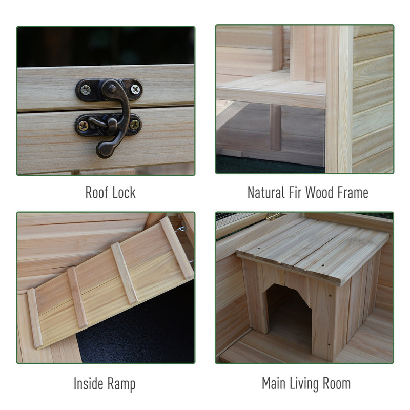 Indoor Wooden Guinea Pig Hutch with Two Levels Ideal for Small Pets, Natural Wood