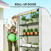 Portable Mini Greenhouse With Roll Up Door For Indoor And Outdoor Growing White Outsunny