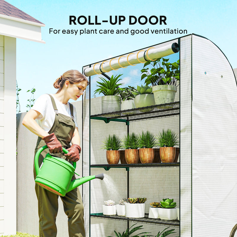 Portable Mini Greenhouse With Roll Up Door For Indoor And Outdoor Growing White Outsunny