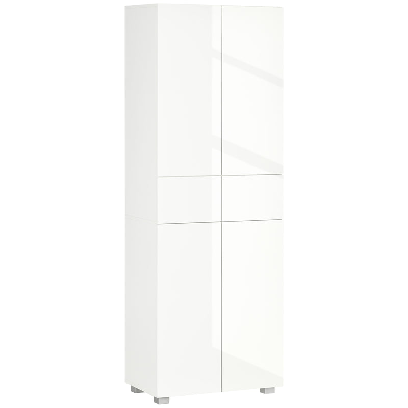 Freestanding 4 Door Kitchen Cabinet with Adjustable Shelves and Drawers for Storage White
