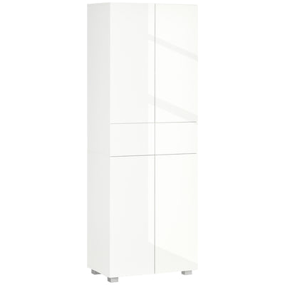 Freestanding 4 Door Kitchen Cabinet with Adjustable Shelves and Drawers for Storage White