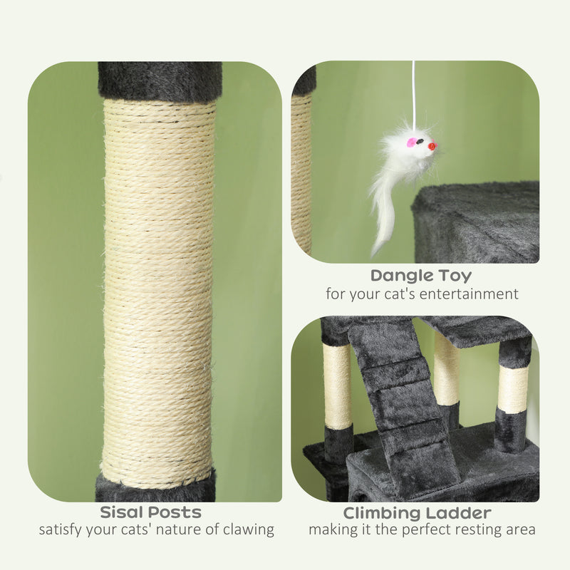 Multi Level Cat Tree Tower With Scratching Posts And Hideaway For Indoor Cats Grey