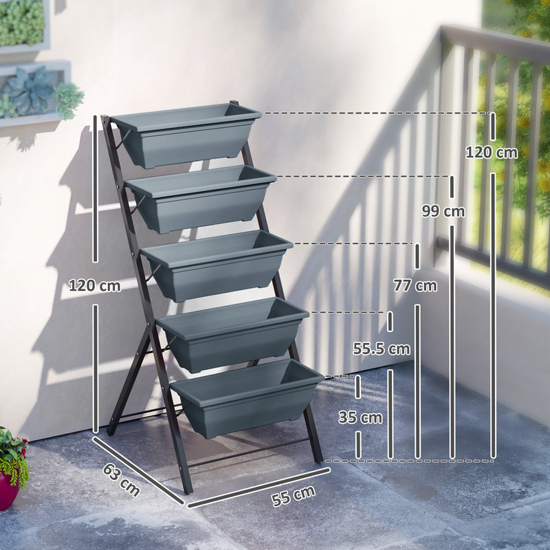 5 Tier Vertical Raised Garden Bed With Removable Planter Boxes For Outdoor Use Grey