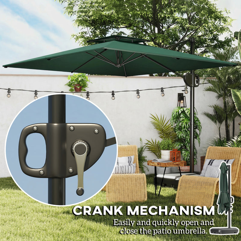 Square Cantilever Parasol with Base For Patio or Garden - UV30+ Adjustable Shade,  Dark Green