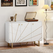 Modern Sideboard Storage Cabinet with Adjustable Shelves for Home Organisation, White Marble Tone