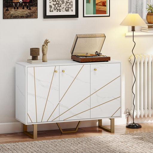 Modern Sideboard Storage Cabinet with Adjustable Shelves for Home Organisation, White Marble Tone