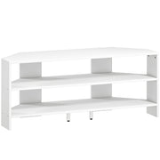 White Corner TV Stand for 47 Inch TV with 2 Open Shelves Ideal for Small Spaces