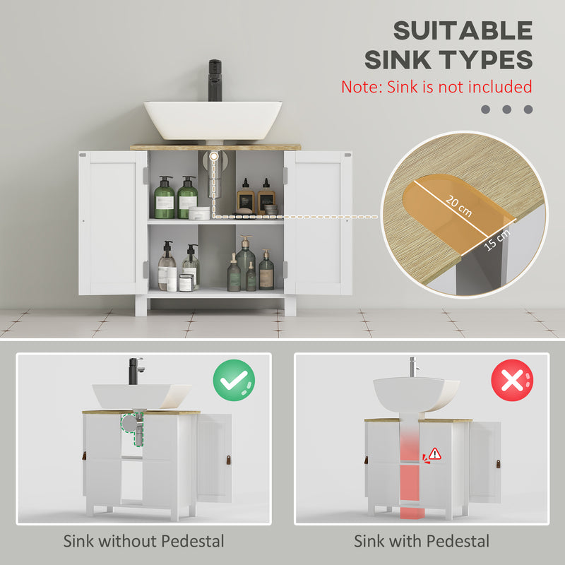 Under Sink Bathroom Cabinet with Adjustable Shelf for Compact Storage White Natural