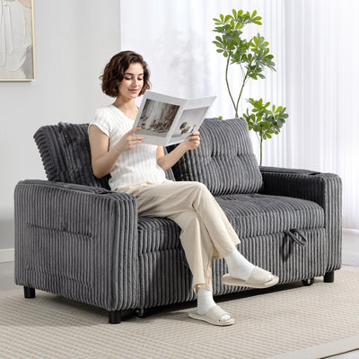 2 Seater Sofa Bed with Pull Out Design and Soft Corduroy Upholstery for Small Spaces Charcoal Grey