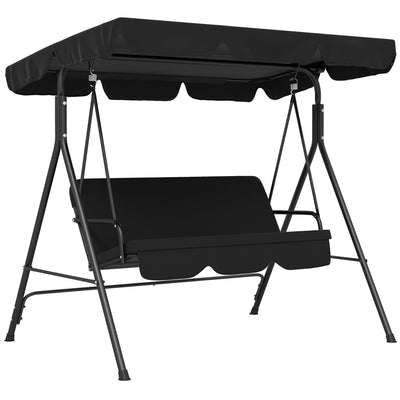 Black 3 Seater Garden Swing Chair With Adjustable Canopy For Relaxing Outdoors