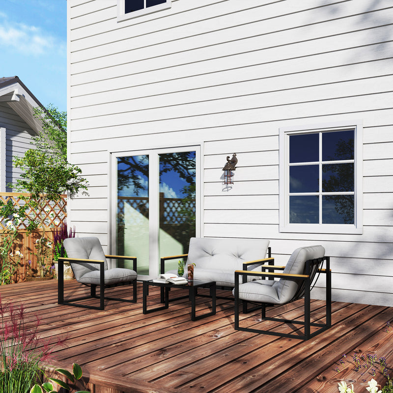 4 Piece Garden Furniture Set with Loveseat Sofa Armchairs and Table Light Grey by Outsunny