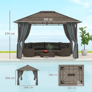 Grey 3 x 3.6m Hardtop Gazebo with Polycarbonate Roof and Curtains by Outsunny